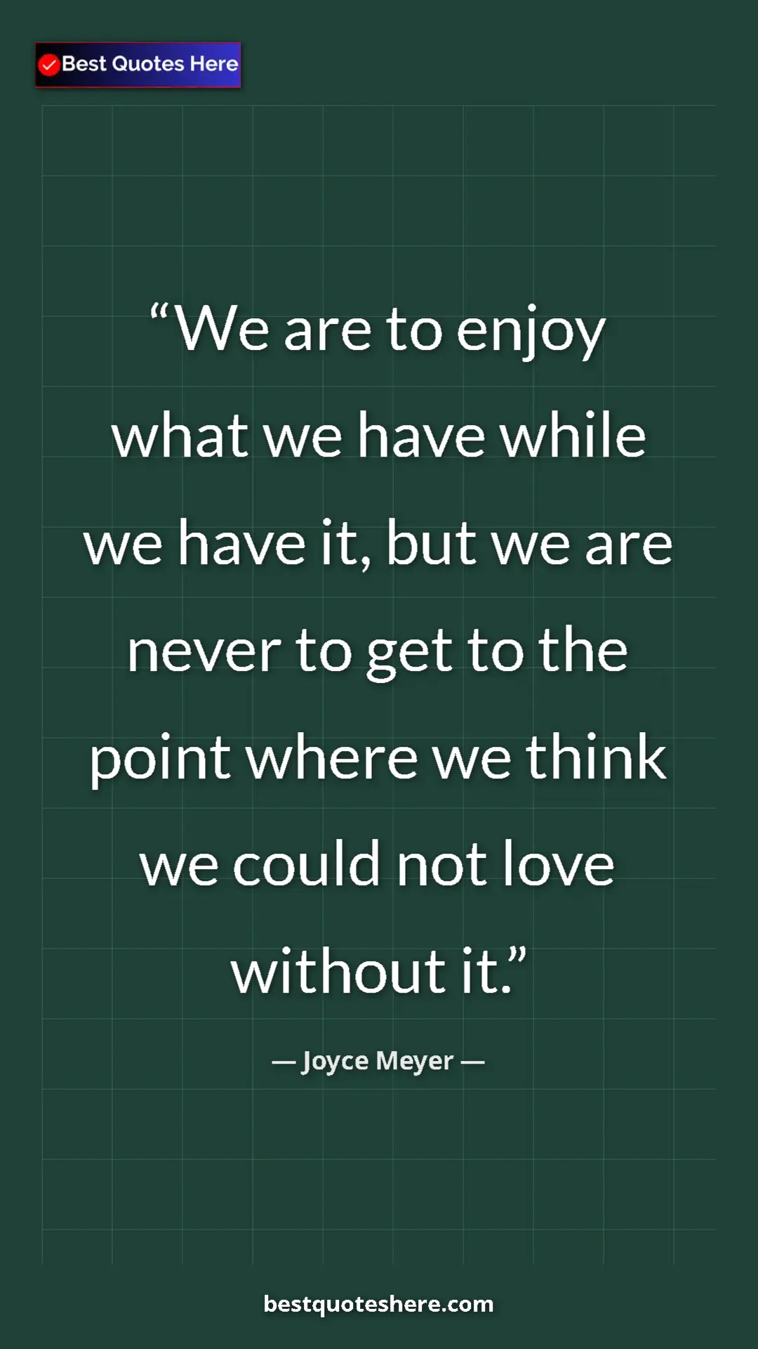 Pinterest quote poster by Joyce Meyer: "We are to enjoy what we have while we have it, but we are..."