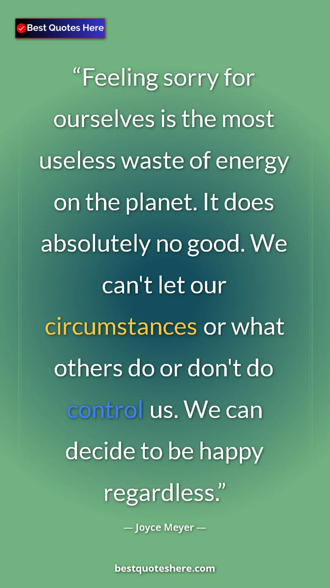 Pinterest quote poster by Joyce Meyer: "Feeling sorry for ourselves is the most useless waste of..."
