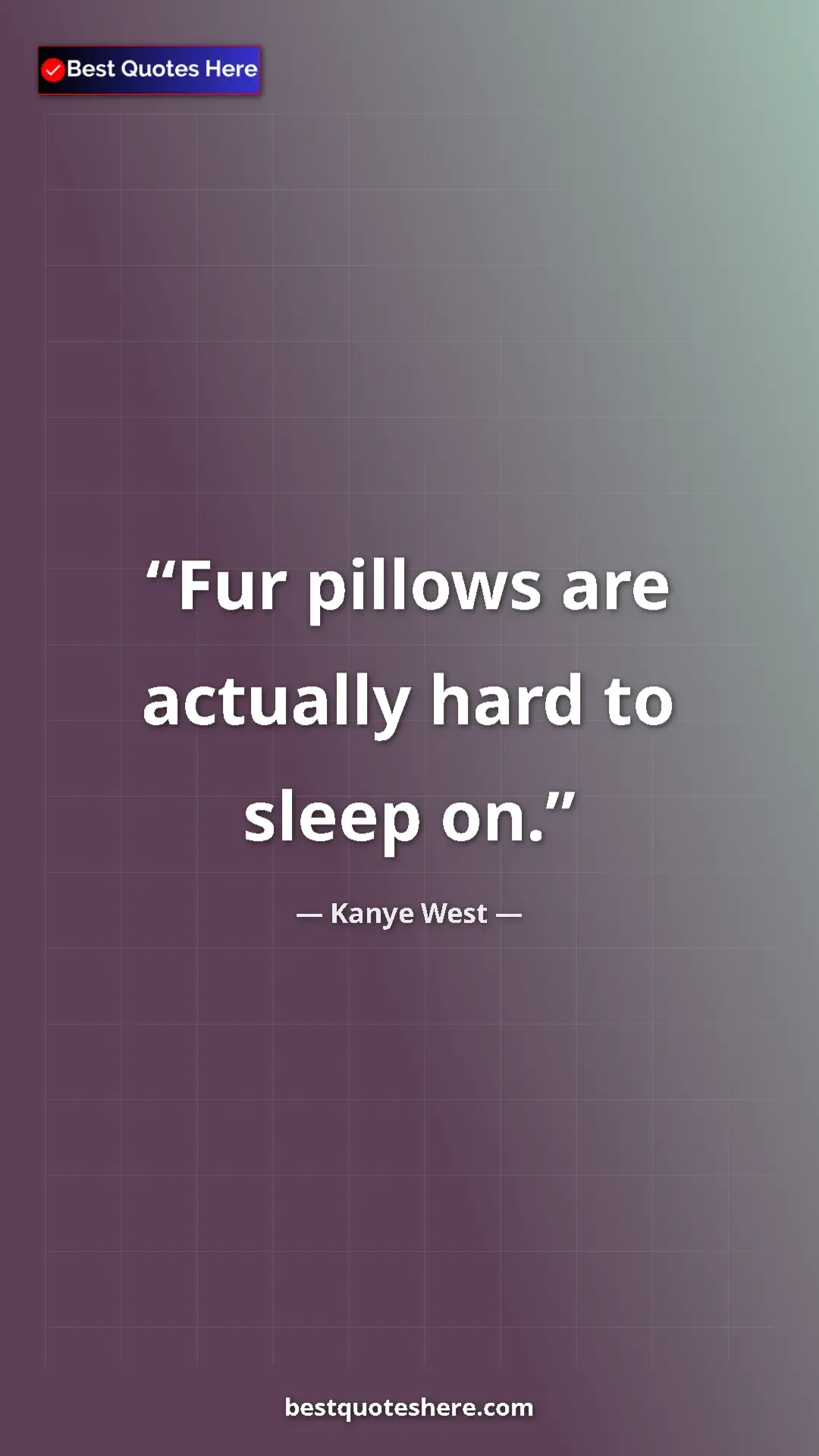 Pinterest quote poster by Kanye West: "Fur pillows are actually hard to sleep on."