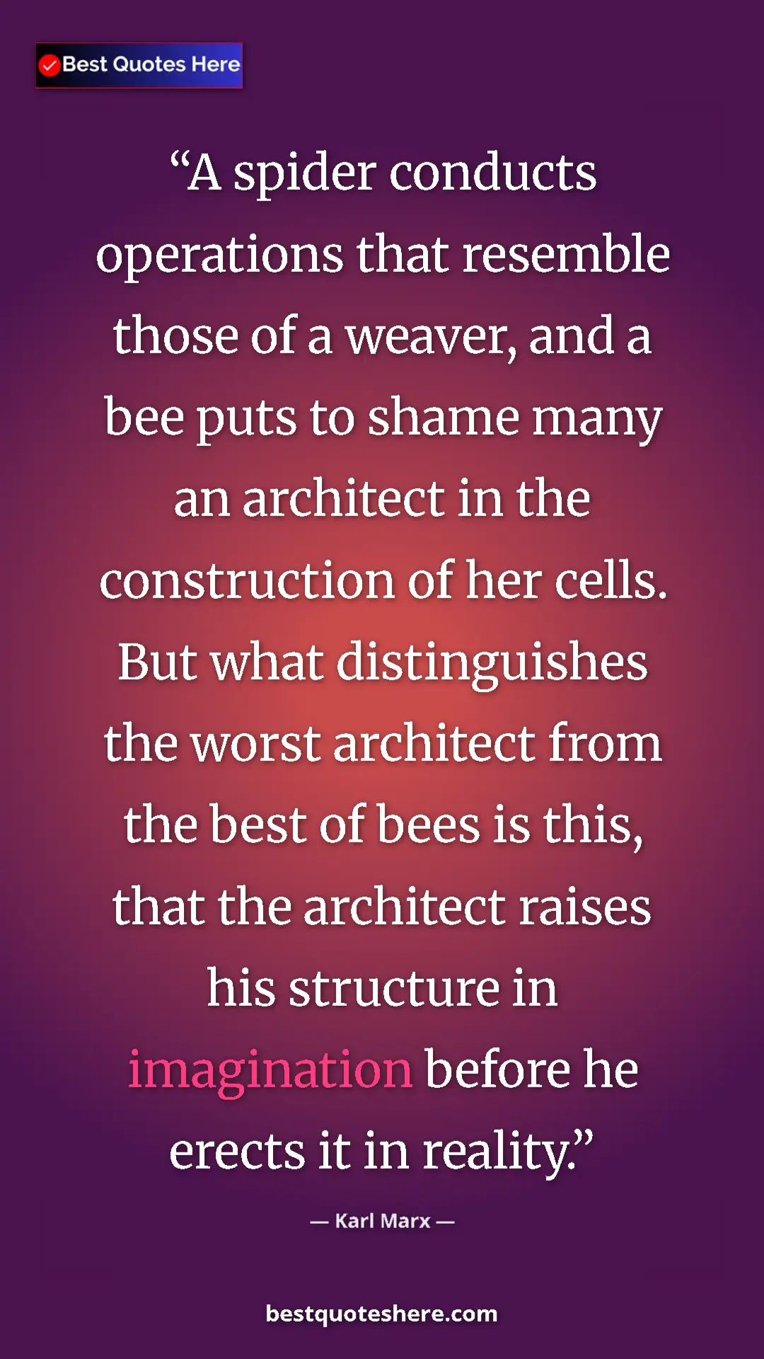 Karl Marx Quote Card: "A spider conducts operations that resemble those of a..." Pinterest quote poster by Karl Marx: "A spider conducts operations that resemble those of a..."
