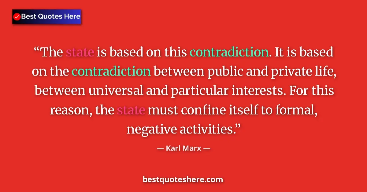 Quote by Karl Marx: The state is based on this contradiction. It is based on the contradiction between public and privat...