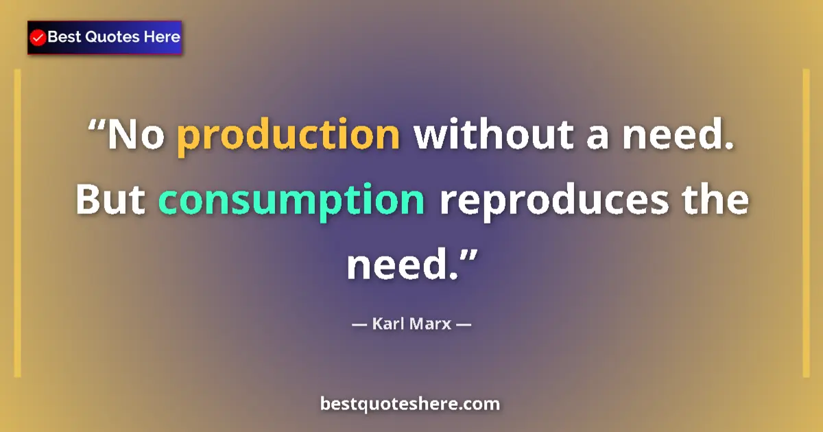 Quote by Karl Marx: No production without a need. But consumption reproduces the need....