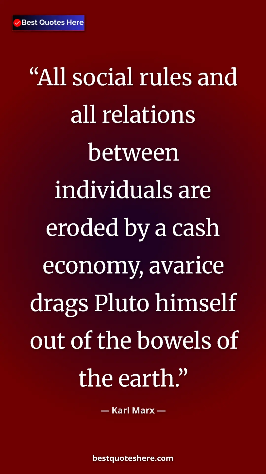 Karl Marx Quote Card: "All social rules and all relations between individuals are..." Pinterest quote poster by Karl Marx: "All social rules and all relations between individuals are..."