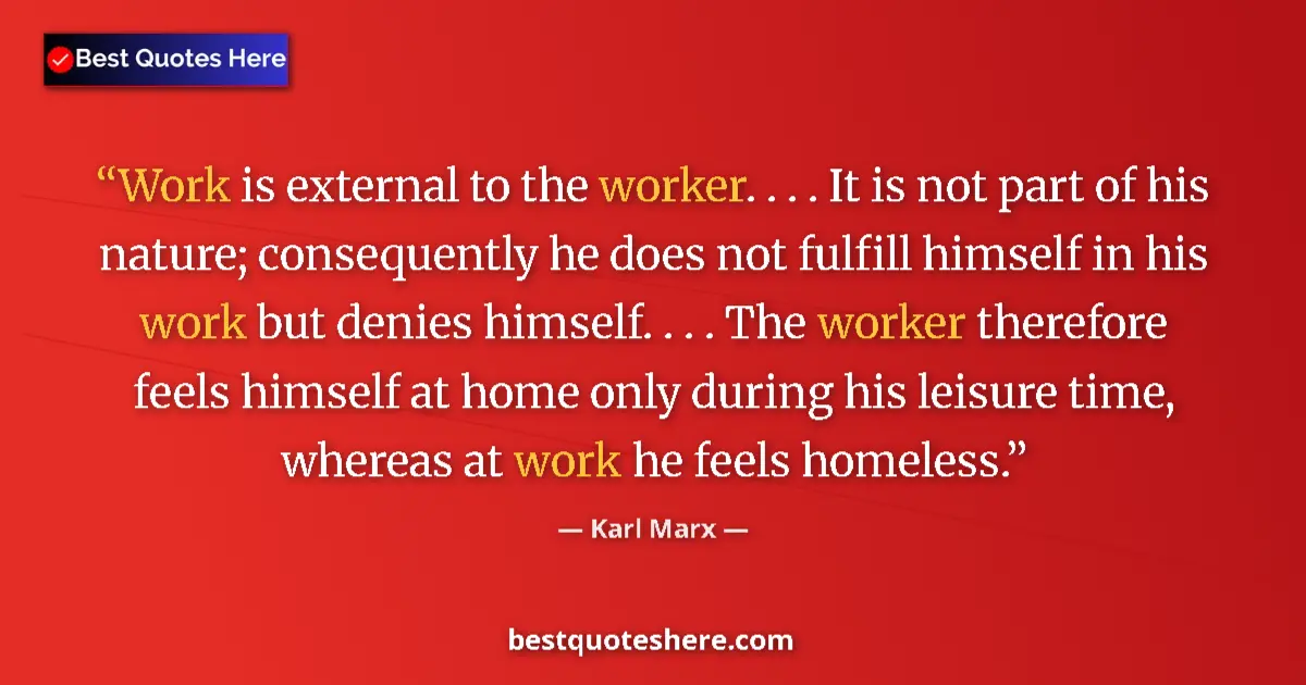Image for the quote by Karl Marx: Work is external to the worker. . . . It is not part of his nature; consequently he does not fulfill...
