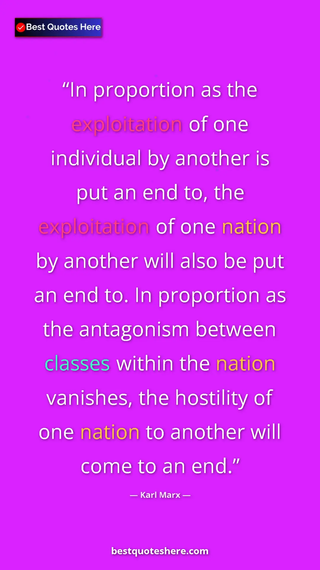 Pinterest quote poster by Karl Marx: "In proportion as the exploitation of one individual by..."