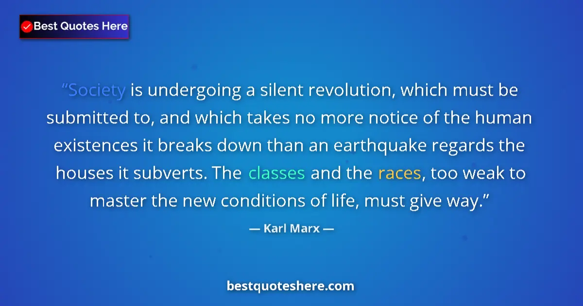 Quote by Karl Marx: Society is undergoing a silent revolution, which must be submitted to, and which takes no more notic...