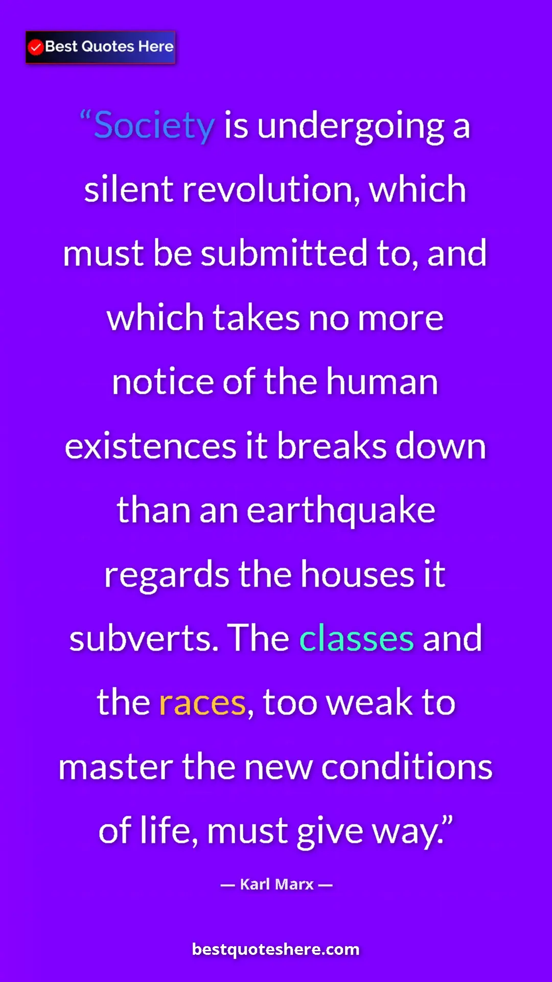 Pinterest quote poster by Karl Marx: "Society is undergoing a silent revolution, which must be..."