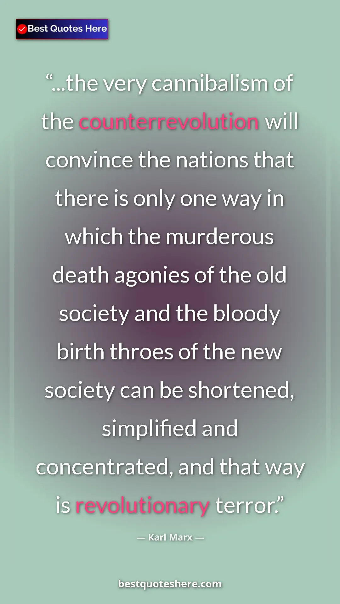 Karl Marx Quote Card: "...the very cannibalism of the counterrevolution will..." Pinterest quote poster by Karl Marx: "...the very cannibalism of the counterrevolution will..."