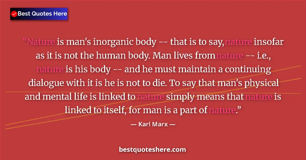 Quote by Karl Marx: Nature is man's inorganic body -- that is to say, nature insofar as it is not the human body. Man li...