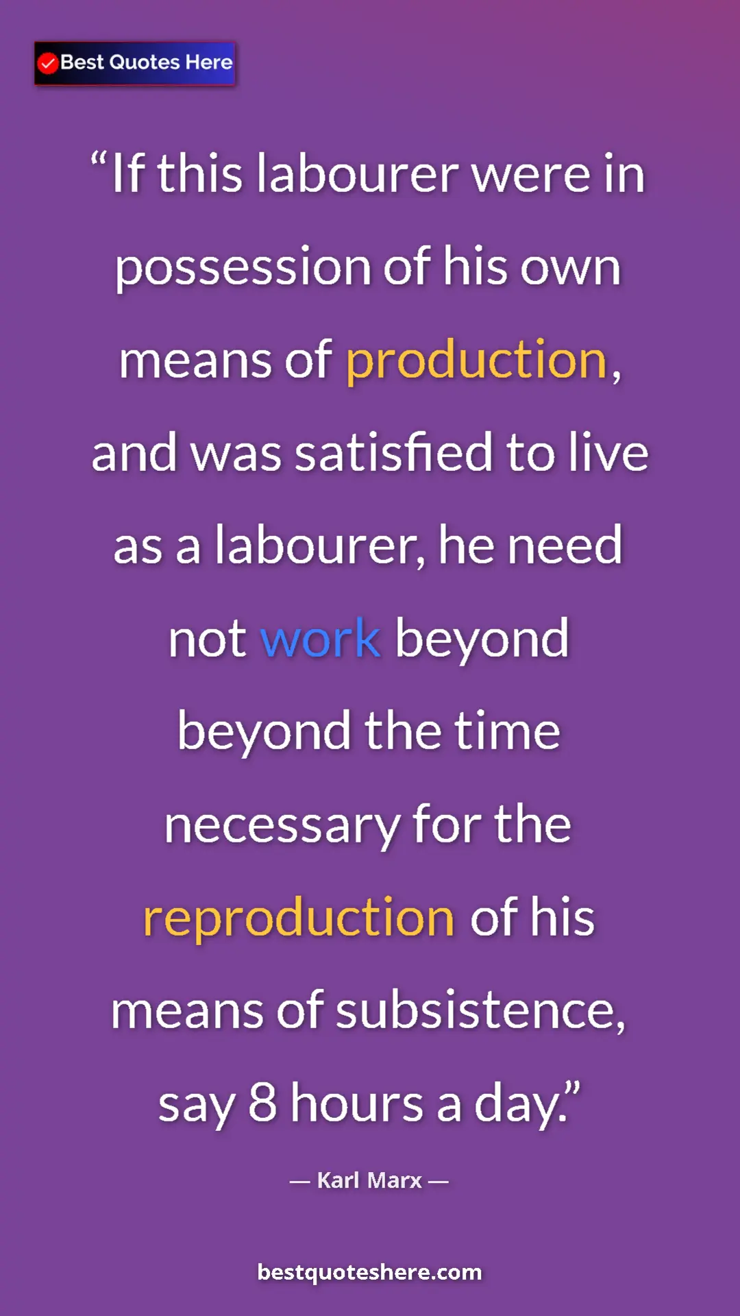 Karl Marx Quote Card: "If this labourer were in possession of his own means of..." Pinterest quote poster by Karl Marx: "If this labourer were in possession of his own means of..."