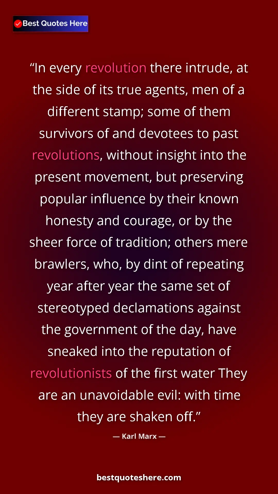 Karl Marx Quote Card: "In every revolution there intrude, at the side of its true..." Pinterest quote poster by Karl Marx: "In every revolution there intrude, at the side of its true..."