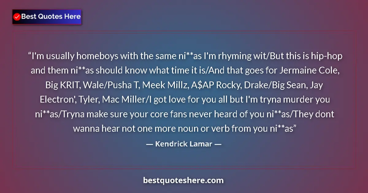 Quote by Kendrick Lamar: I'm usually homeboys with the same ni**as I'm rhym