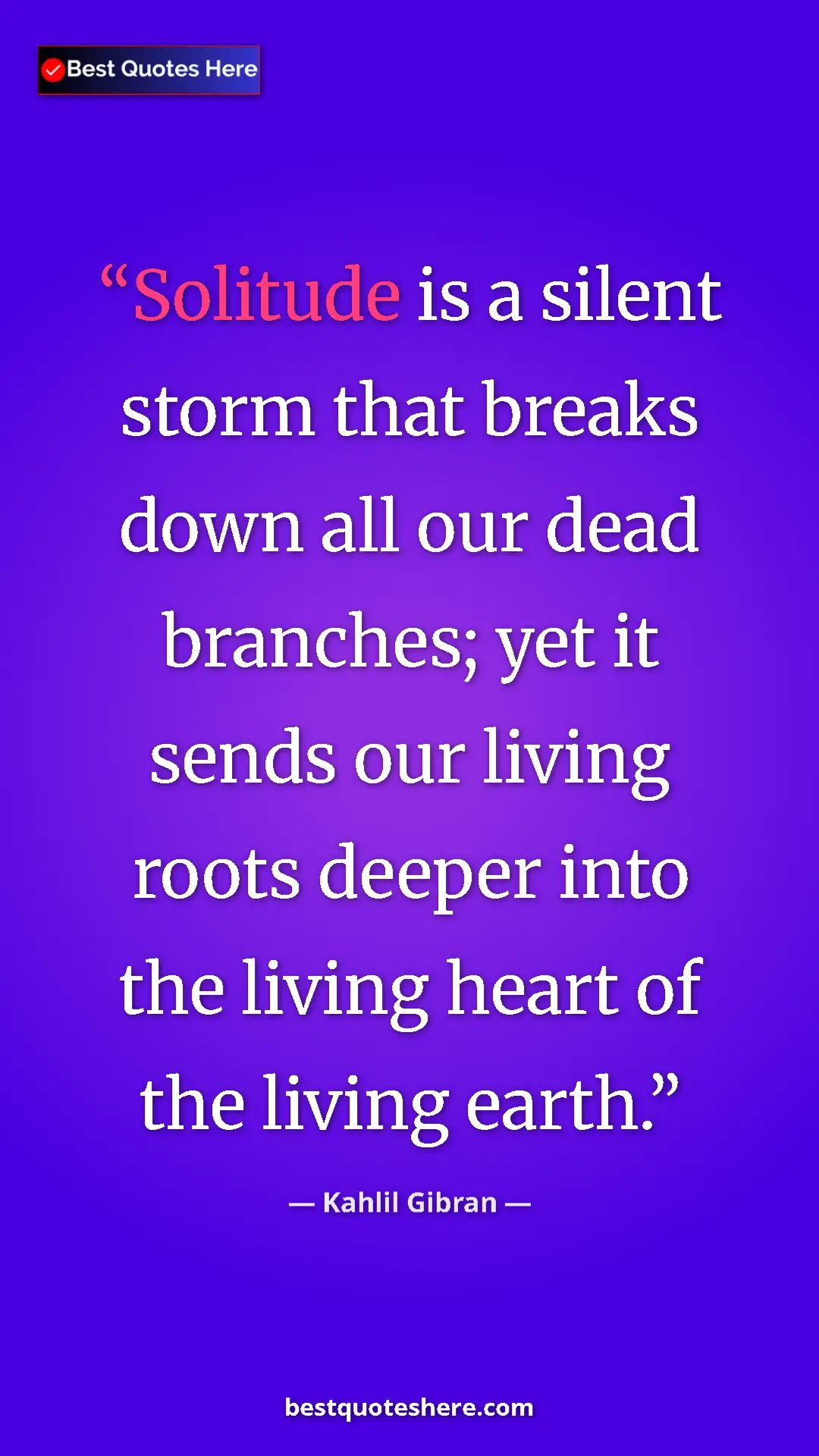 Pinterest quote poster by Kahlil Gibran: "Solitude is a silent storm that breaks down all our dead..."
