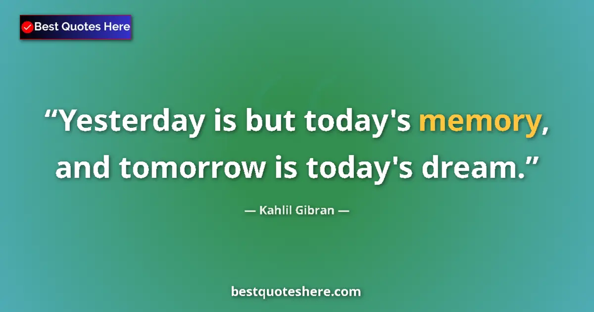 Image for the quote by Khalil Gibran: Yesterday is but today's memory, and tomorrow is today's dream....