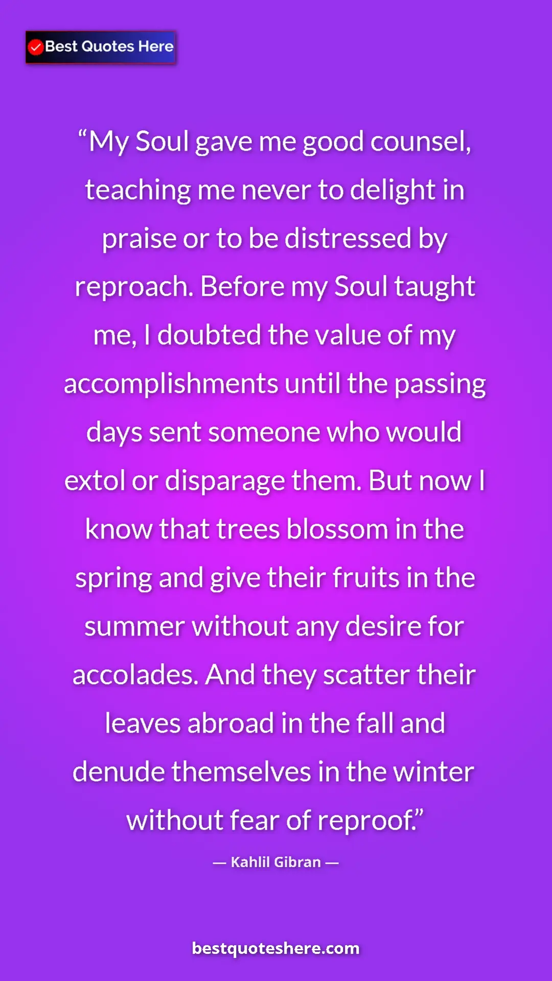 Pinterest quote poster by Kahlil Gibran: "My Soul gave me good counsel, teaching me never to delight..."