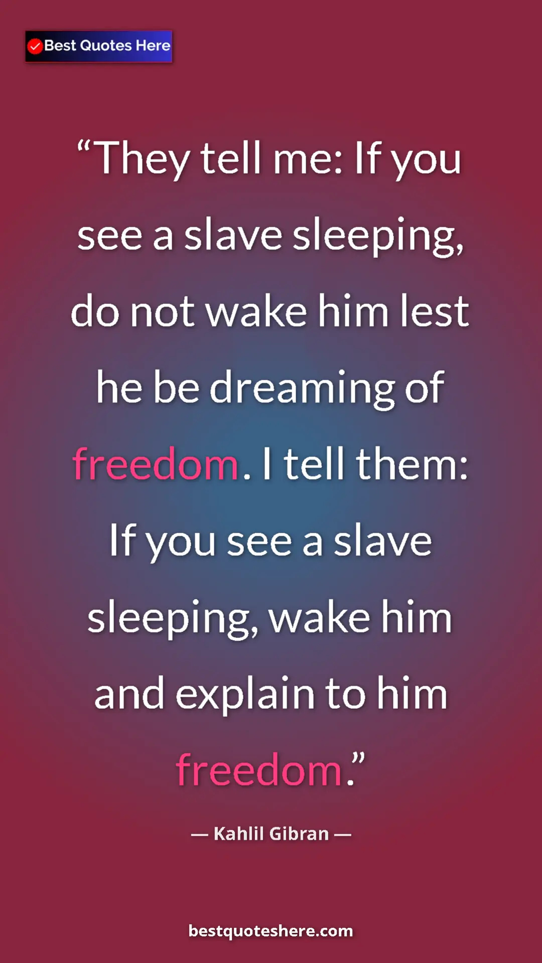 Pinterest quote poster by Kahlil Gibran: "They tell me: If you see a slave sleeping, do not wake him..."