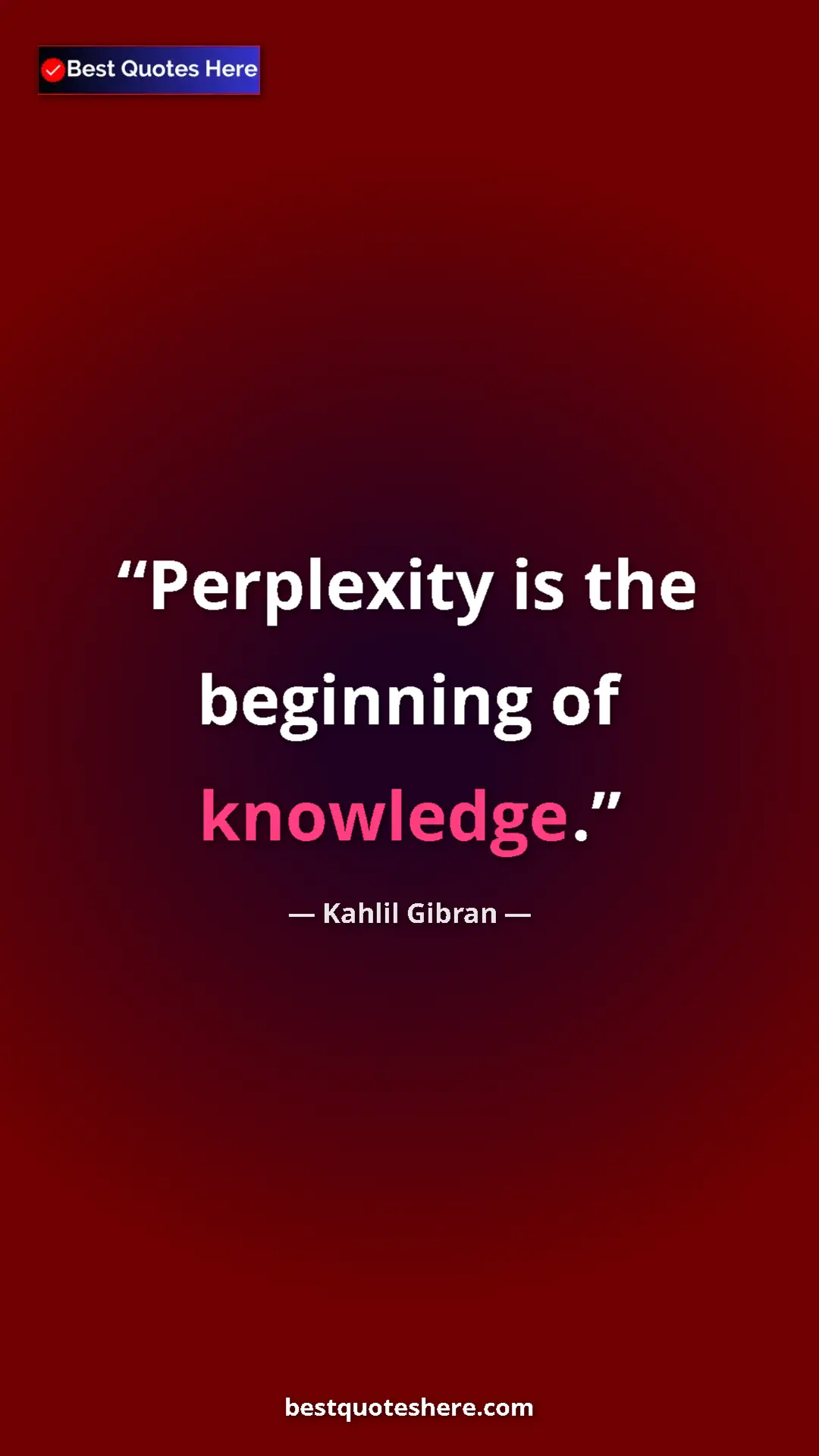 Pinterest quote poster by Kahlil Gibran: "Perplexity is the beginning of knowledge."