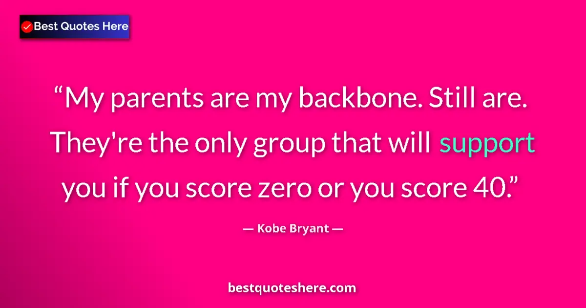 Quote by Kobe Bryant: My parents are my backbone. Still are. They're the only group that will support you if you score zer...