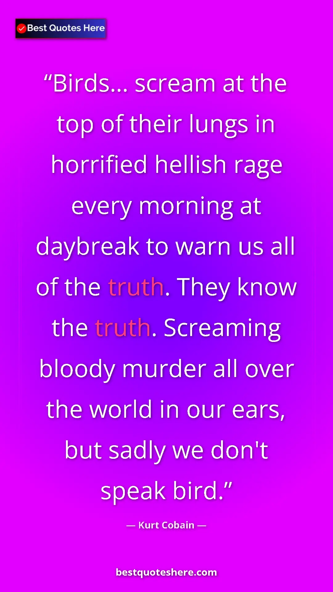 Pinterest quote poster by Kurt Cobain: "Birds... scream at the top of their lungs in horrified..."