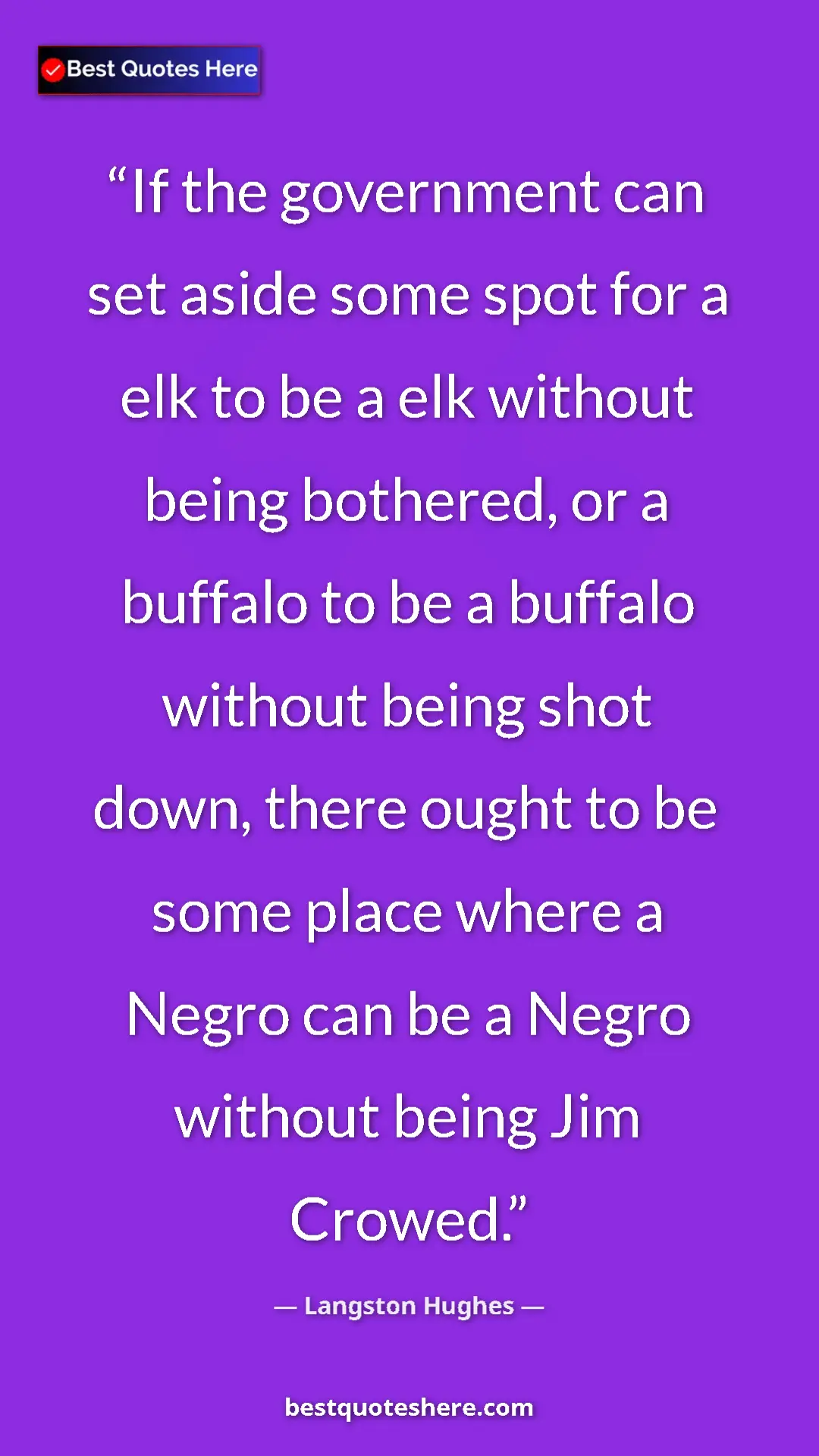 Langston Hughes Quote Card: "If the government can set aside some spot for a elk to be a..." Pinterest quote poster by Langston Hughes: "If the government can set aside some spot for a elk to be a..."