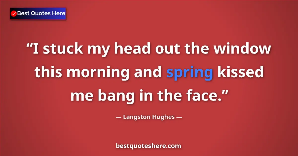 Quote by Langston Hughes: I stuck my head out the window this morning and spring kissed me bang in the face....