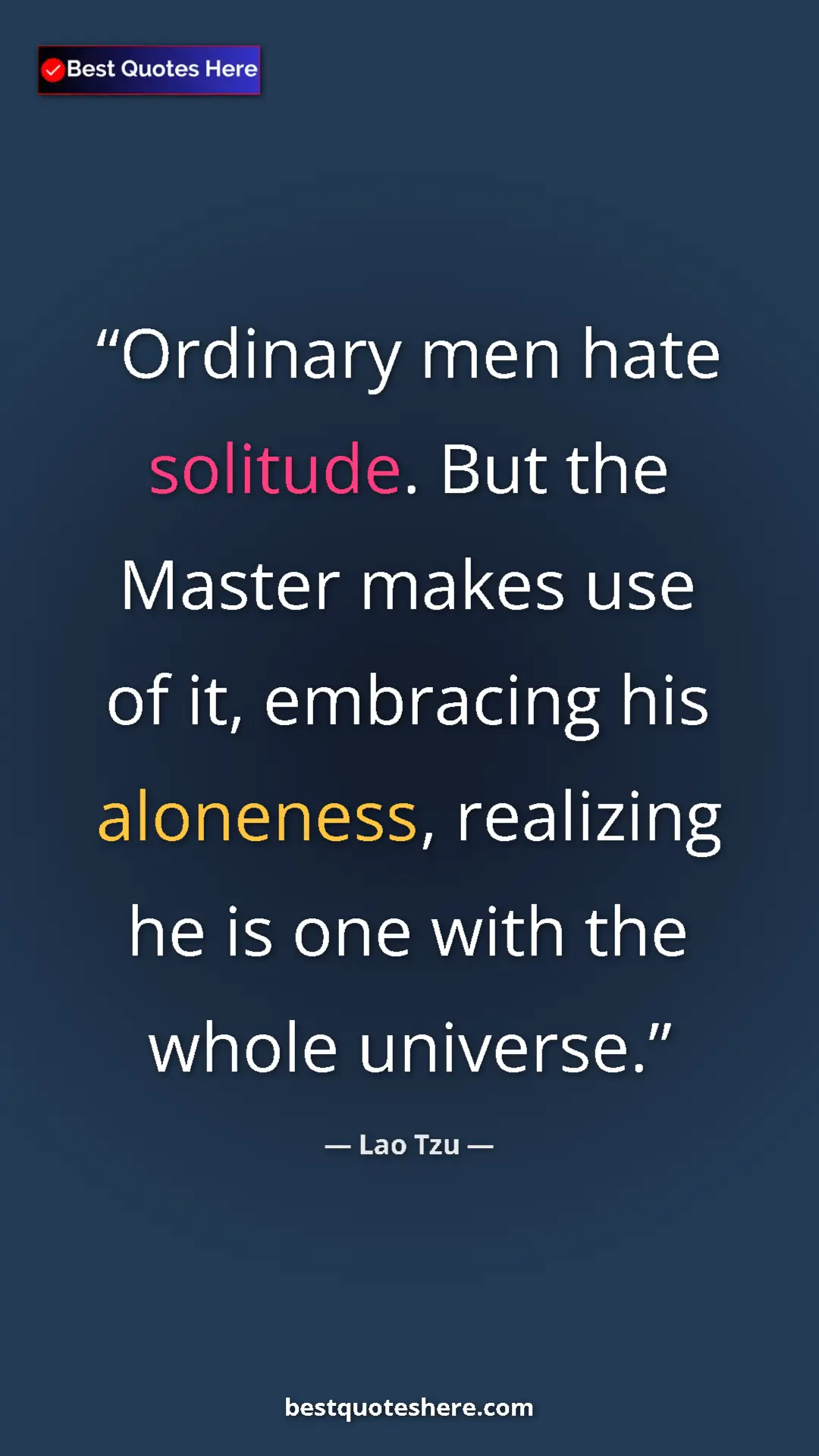 Pinterest quote poster by Lao Tzu: "Ordinary men hate solitude. But the Master makes use of it,..."