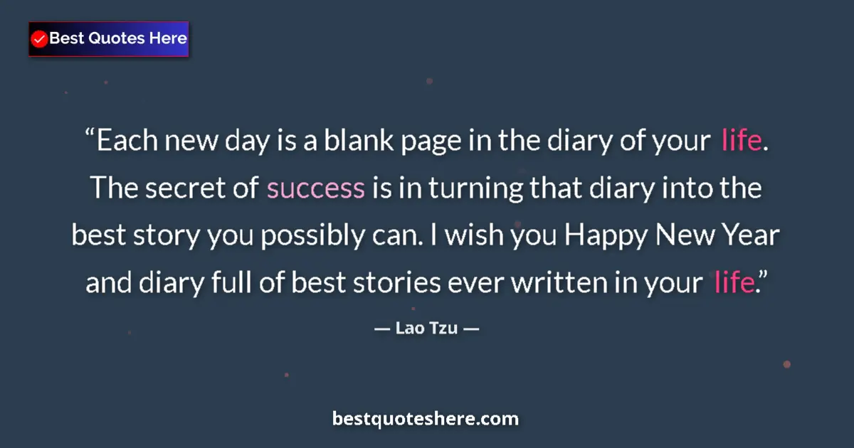 Quote by Lao Tzu: Each new day is a blank page in the diary of your life. The secret of success is in turning that dia...