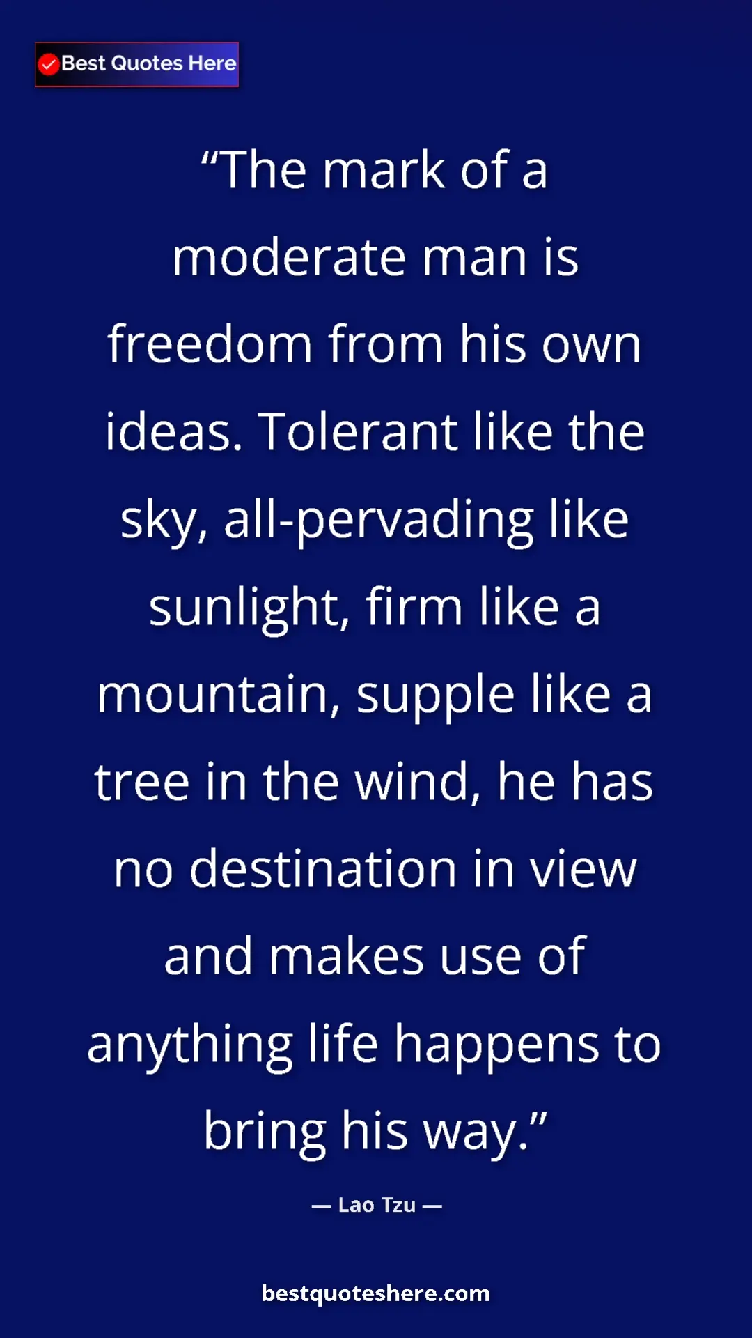 Pinterest quote poster by Lao Tzu: "The mark of a moderate man is freedom from his own ideas...."