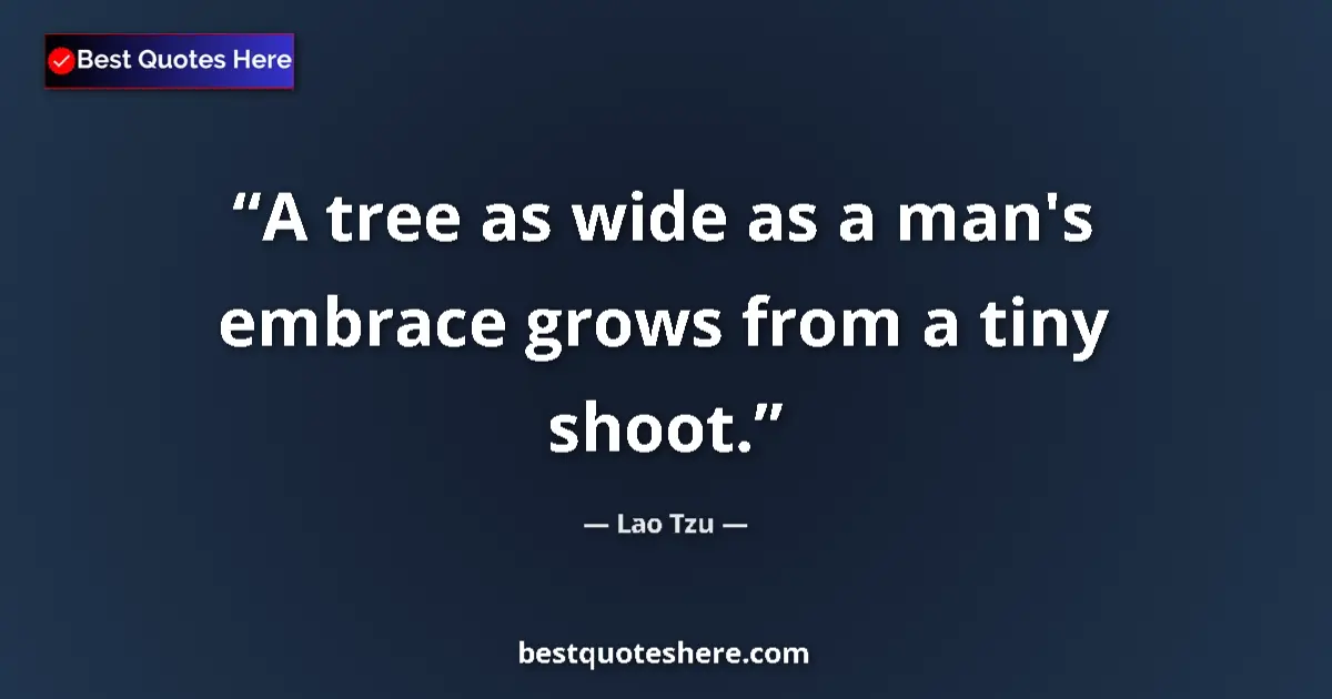 Quote by Lao Tzu: A tree as wide as a man's embrace grows from a tiny shoot....