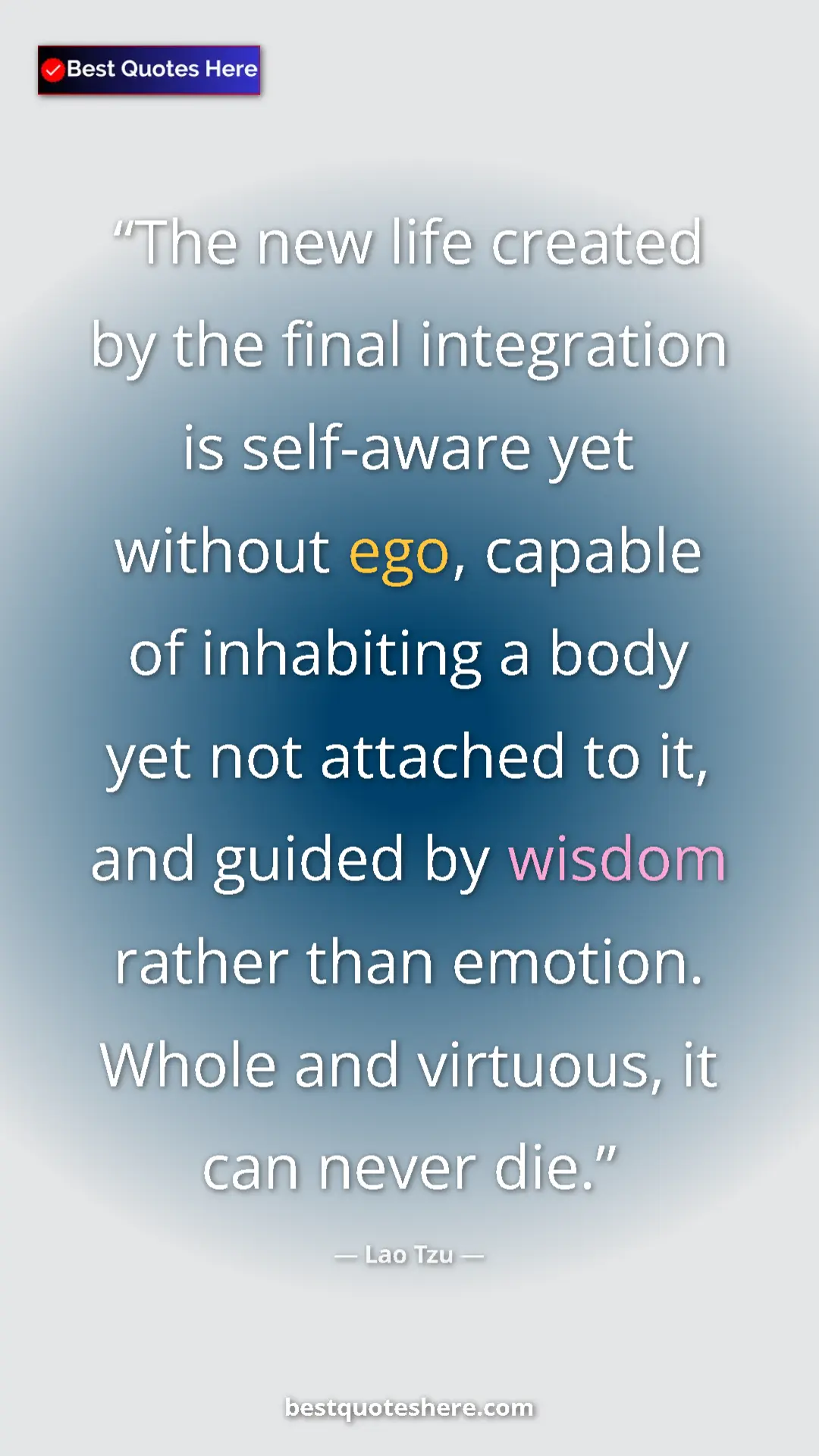 Pinterest quote poster by Lao Tzu: "The new life created by the final integration is self-aware..."