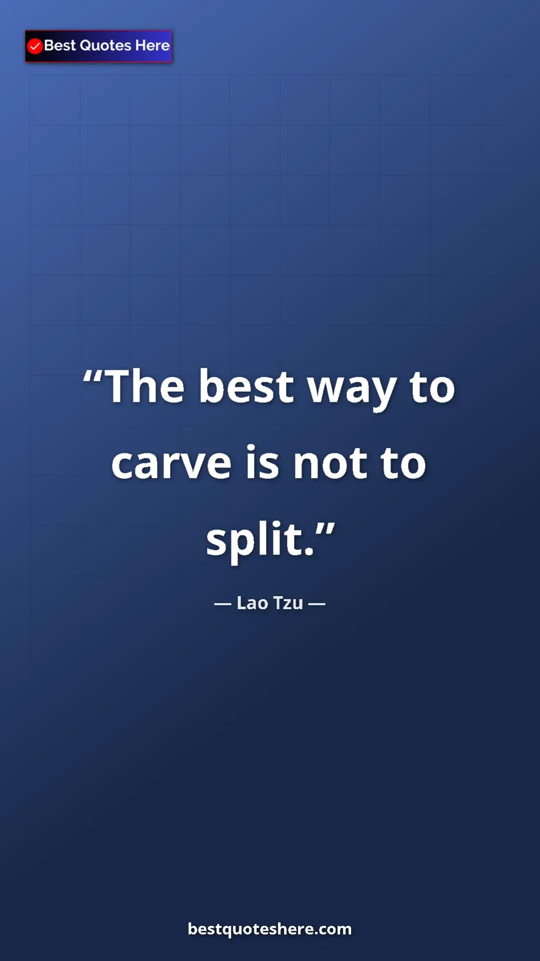Pinterest quote poster by Lao Tzu: "The best way to carve is not to split."