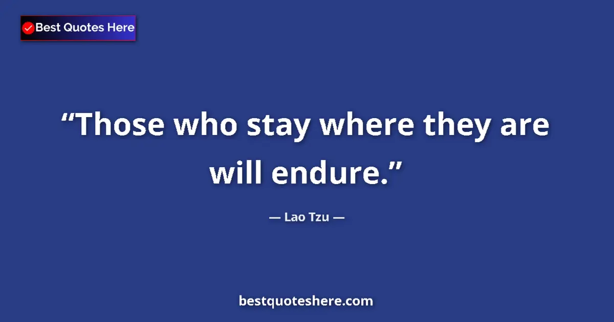 Quote by Lao Tzu: Those who stay where they are will endure....
