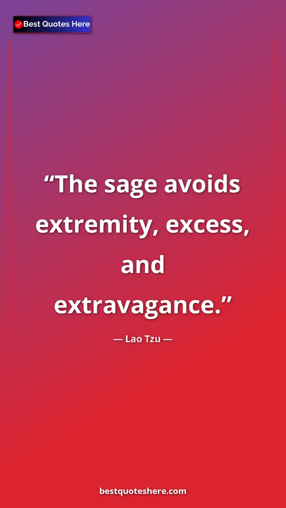 Pinterest quote poster by Lao Tzu: "The sage avoids extremity, excess, and extravagance."