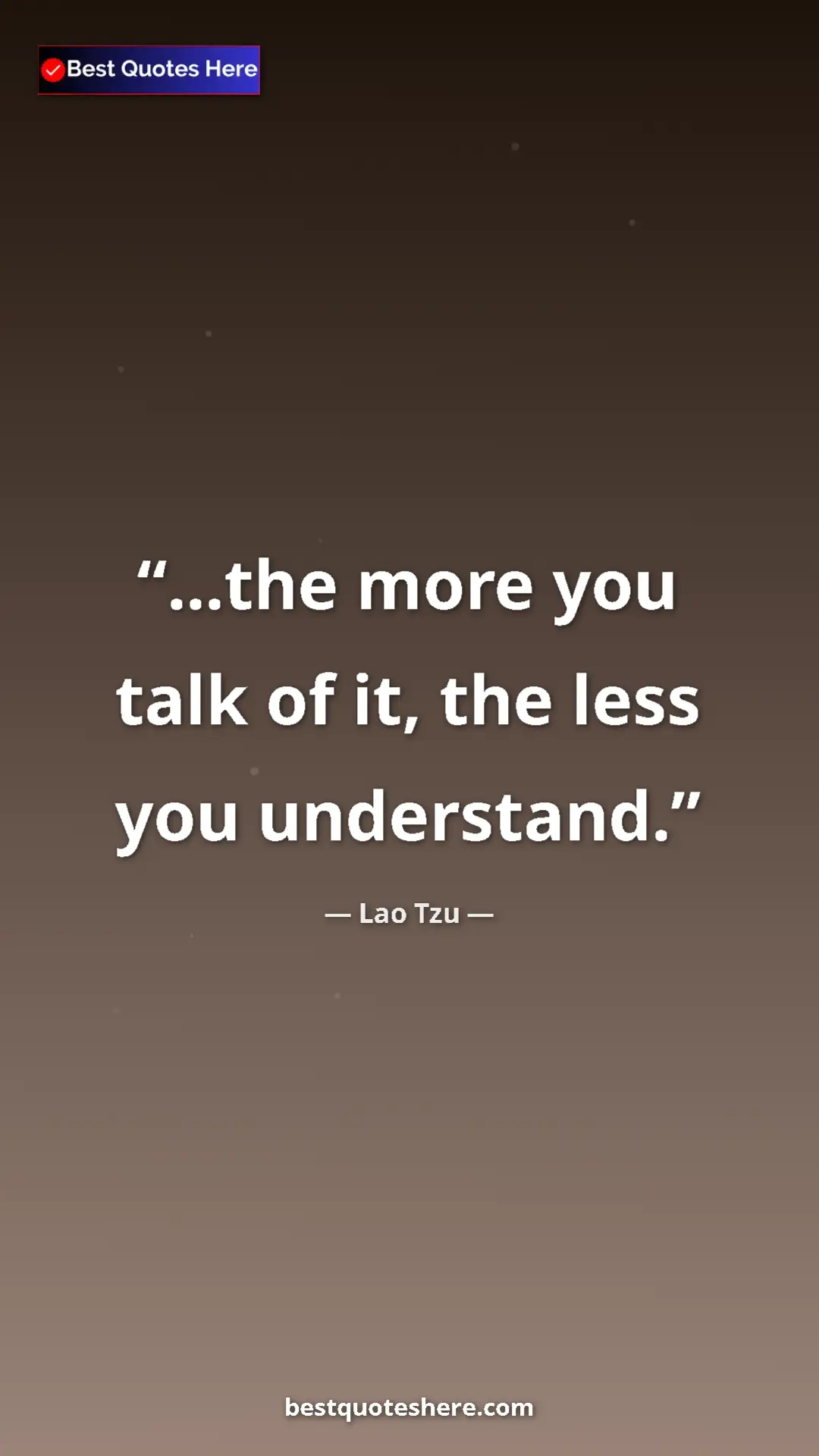 Pinterest quote poster by Lao Tzu: "...the more you talk of it, the less you understand."