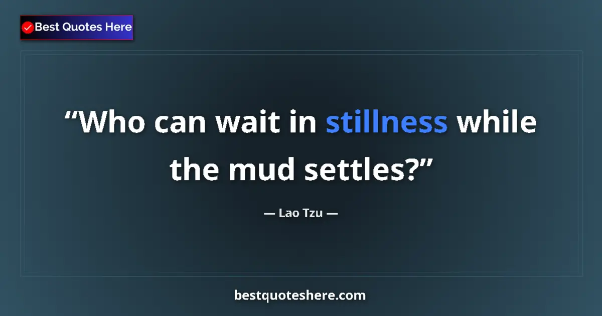 Quote by Lao Tzu: Who can wait in stillness while the mud settles?...