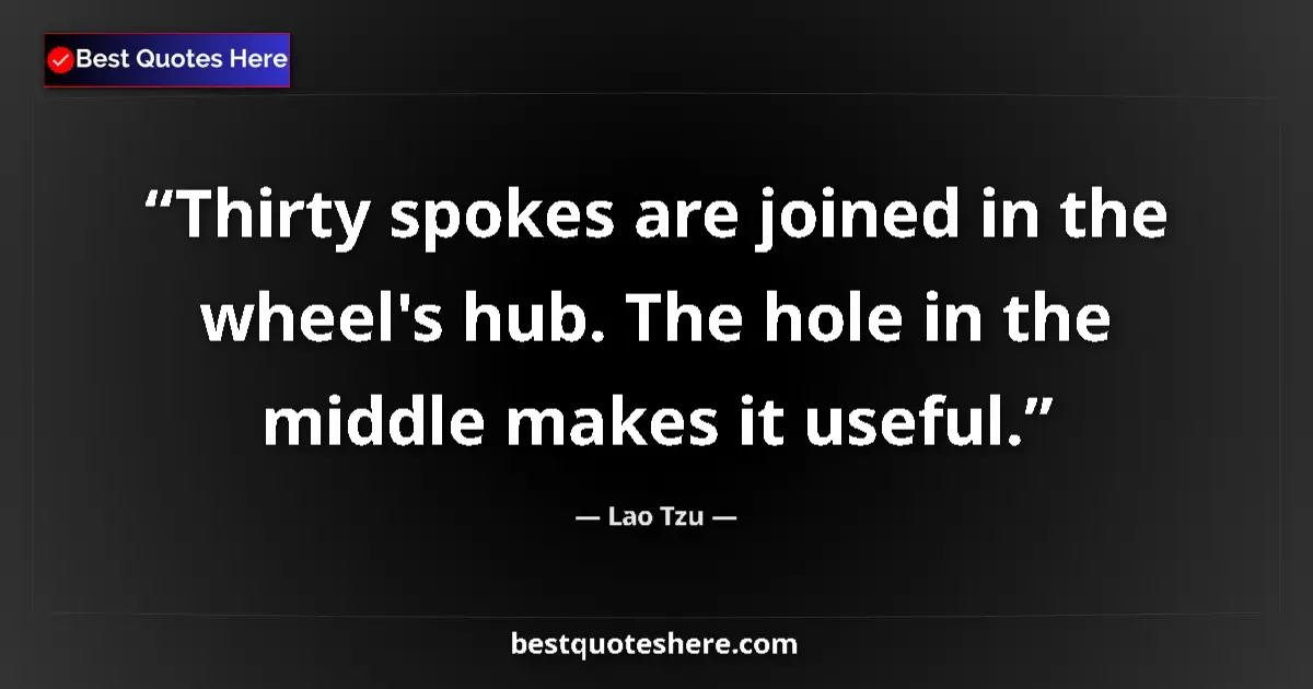 Quote by Lao Tzu: Thirty spokes are joined in the wheel's hub. The hole in the middle makes it useful....