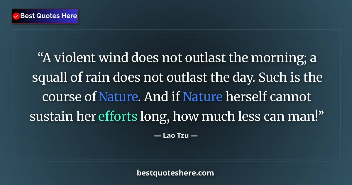 Quote by Lao Tzu: A violent wind does not outlast the morning; a squall of rain does not outlast the day. Such is the ...