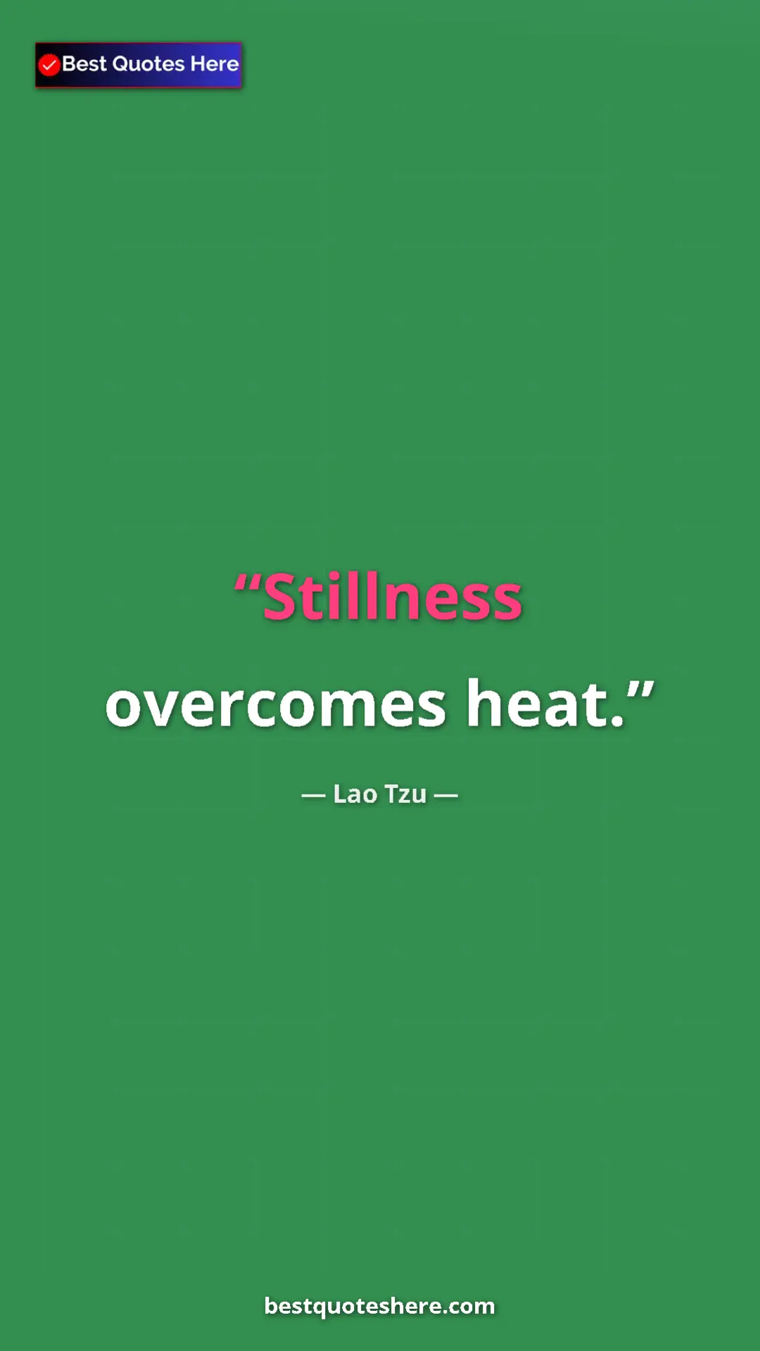 Pinterest quote poster by Lao Tzu: "Stillness overcomes heat."