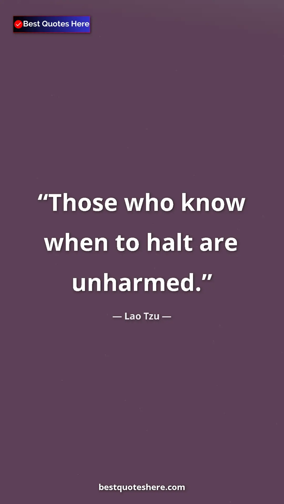 Pinterest quote poster by Lao Tzu: "Those who know when to halt are unharmed."