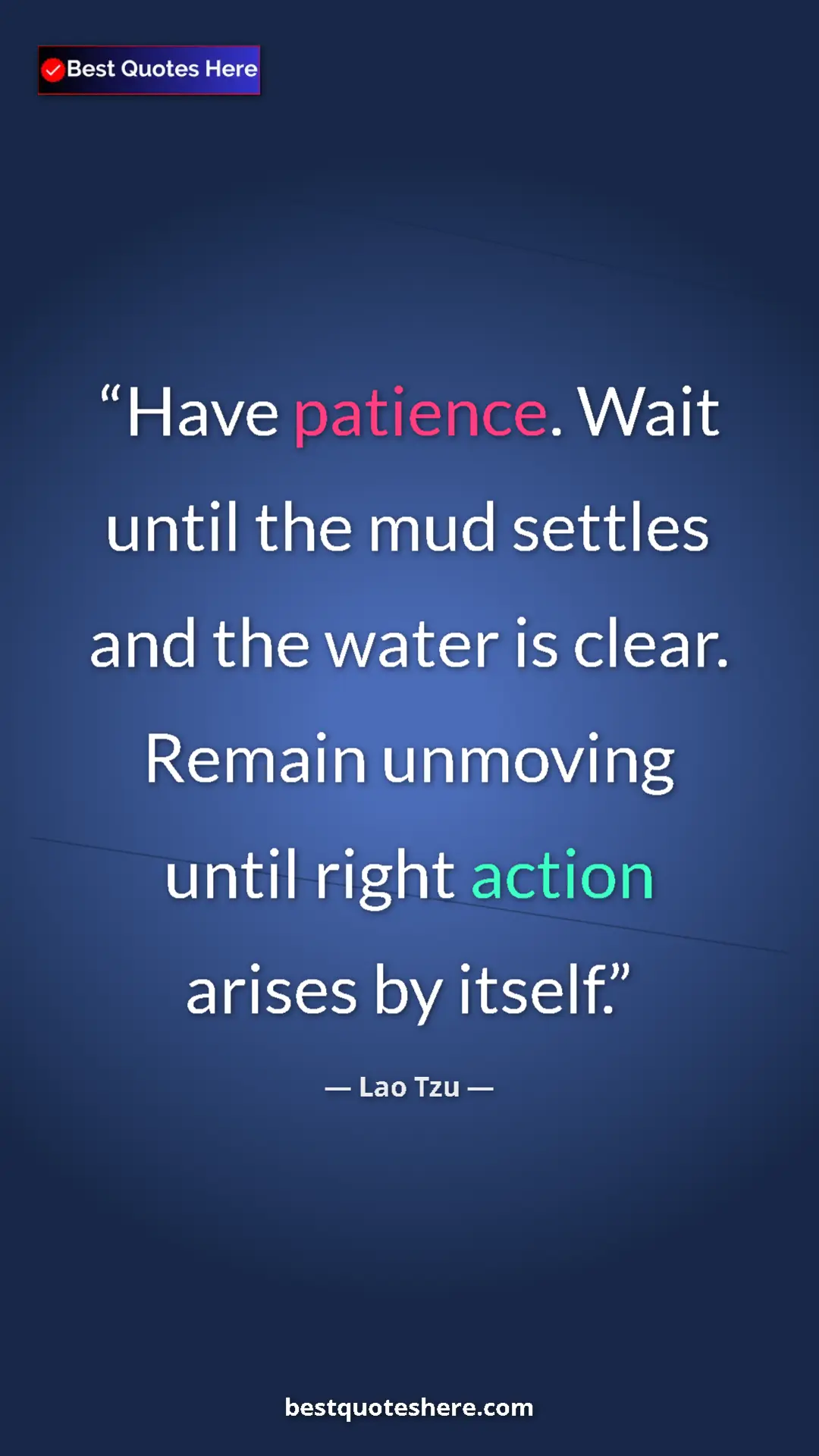 Pinterest quote poster by Lao Tzu: "Have patience. Wait until the mud settles and the water is..."