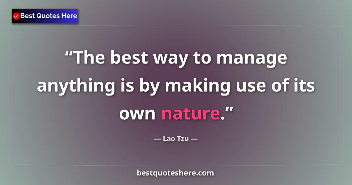 Image for the quote by Lao Tzu: The best way to manage anything is by making use of its own nature....