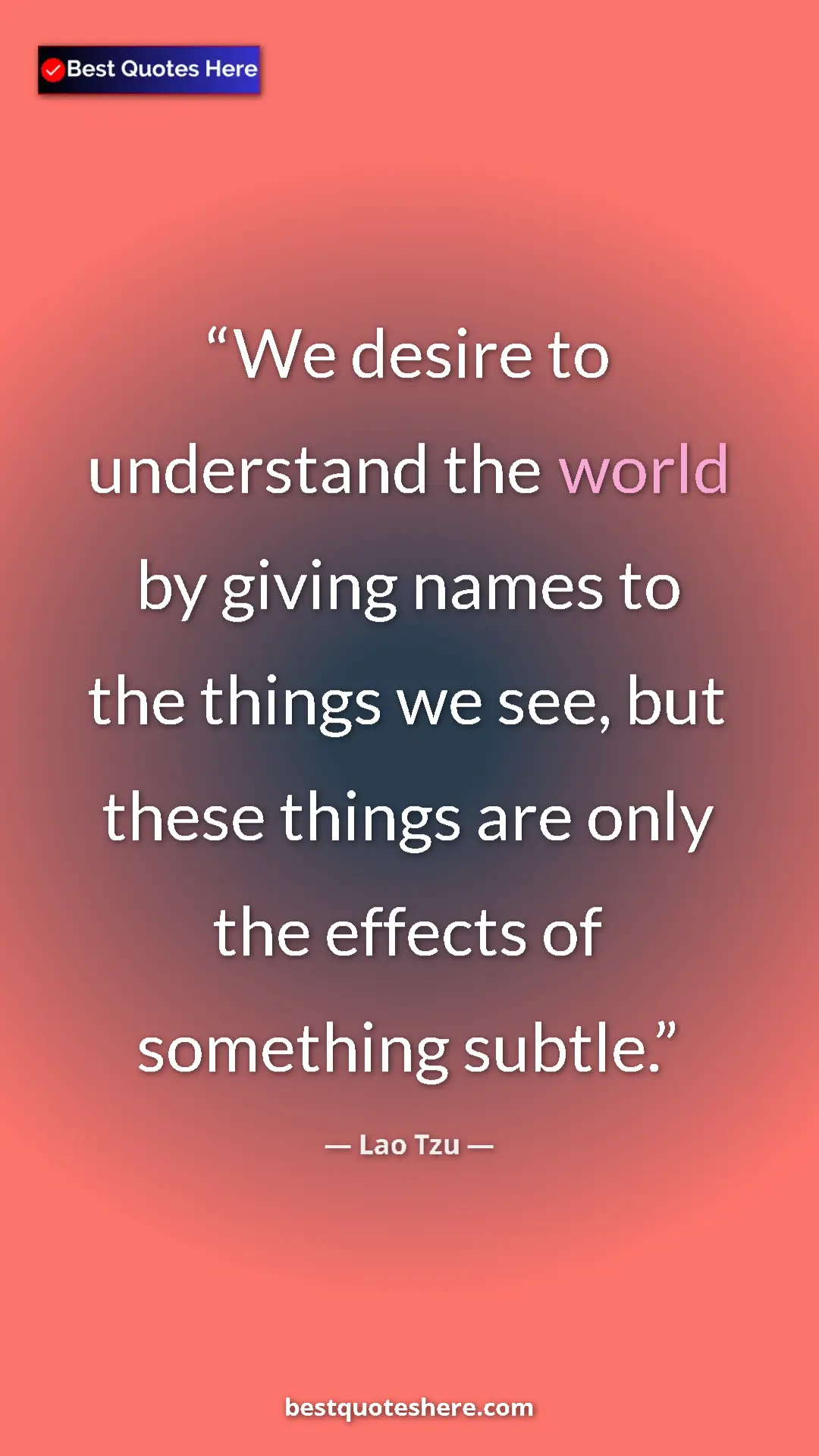 Pinterest quote poster by Lao Tzu: "We desire to understand the world by giving names to the..."