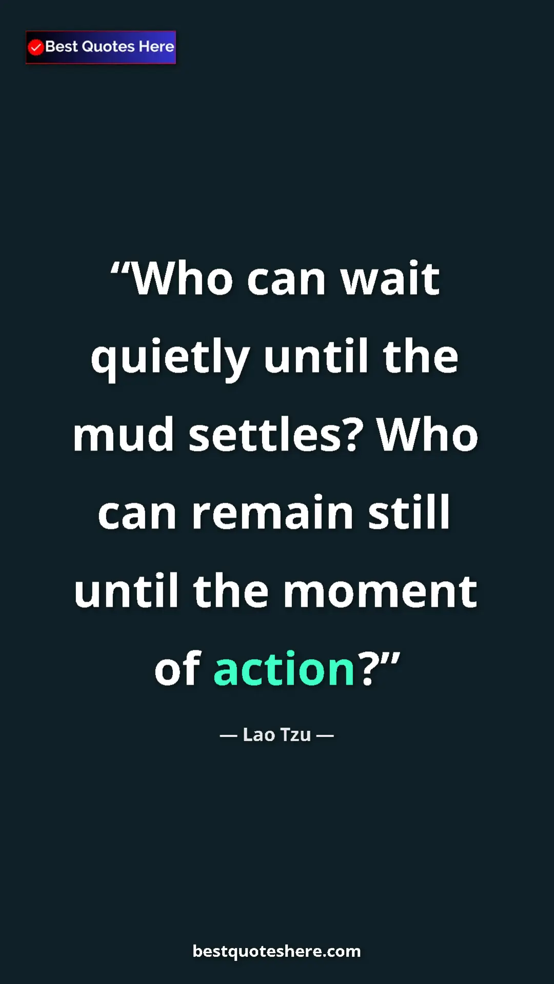 Pinterest quote poster by Lao Tzu: "Who can wait quietly until the mud settles? Who can remain..."