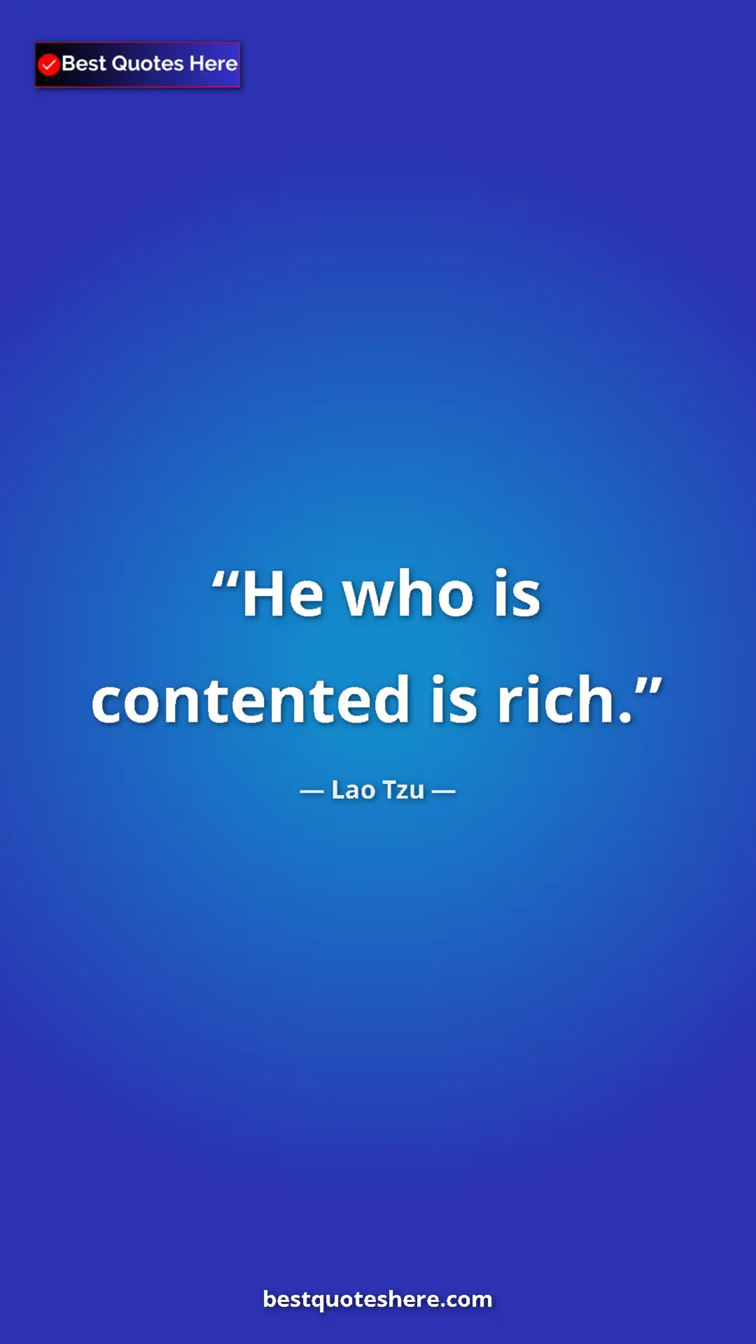 Pinterest quote poster by Lao Tzu: "He who is contented is rich."