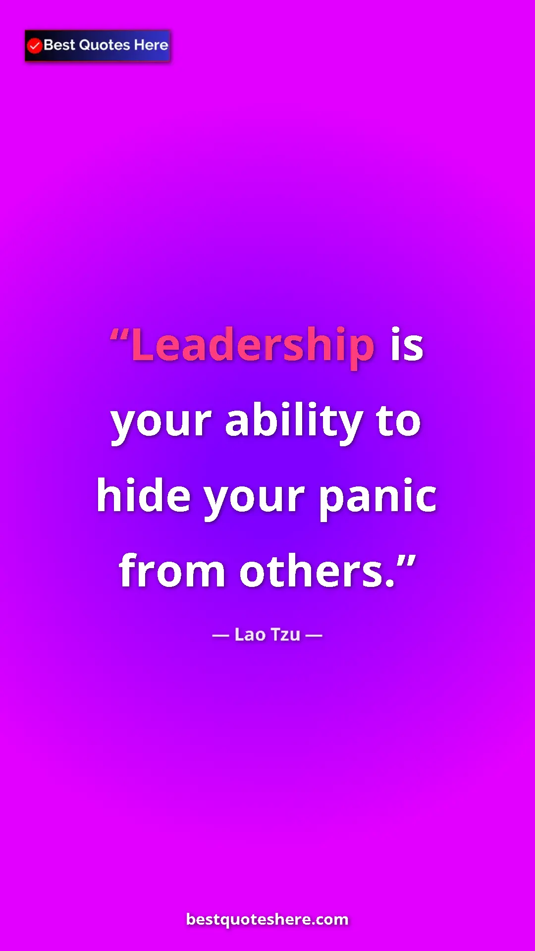 Pinterest quote poster by Lao Tzu: "Leadership is your ability to hide your panic from others."