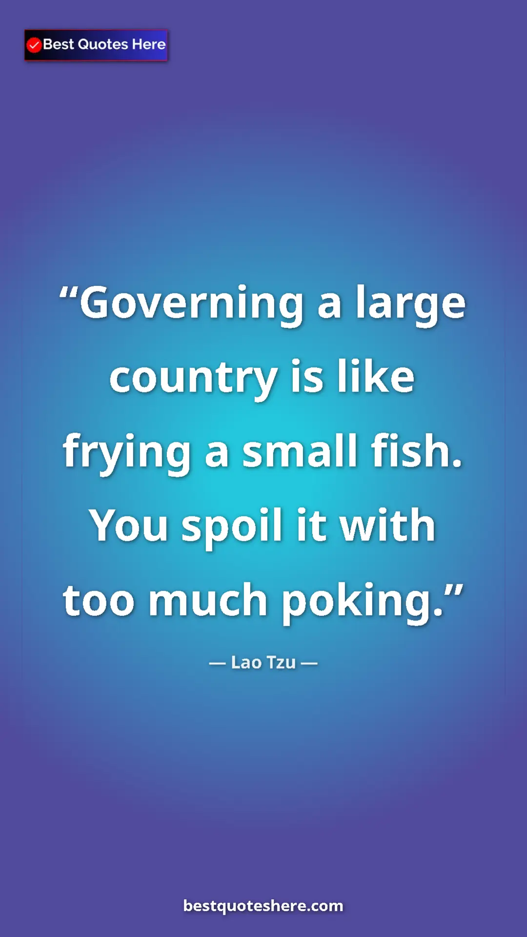 Pinterest quote poster by Lao Tzu: "Governing a large country is like frying a small fish. You..."