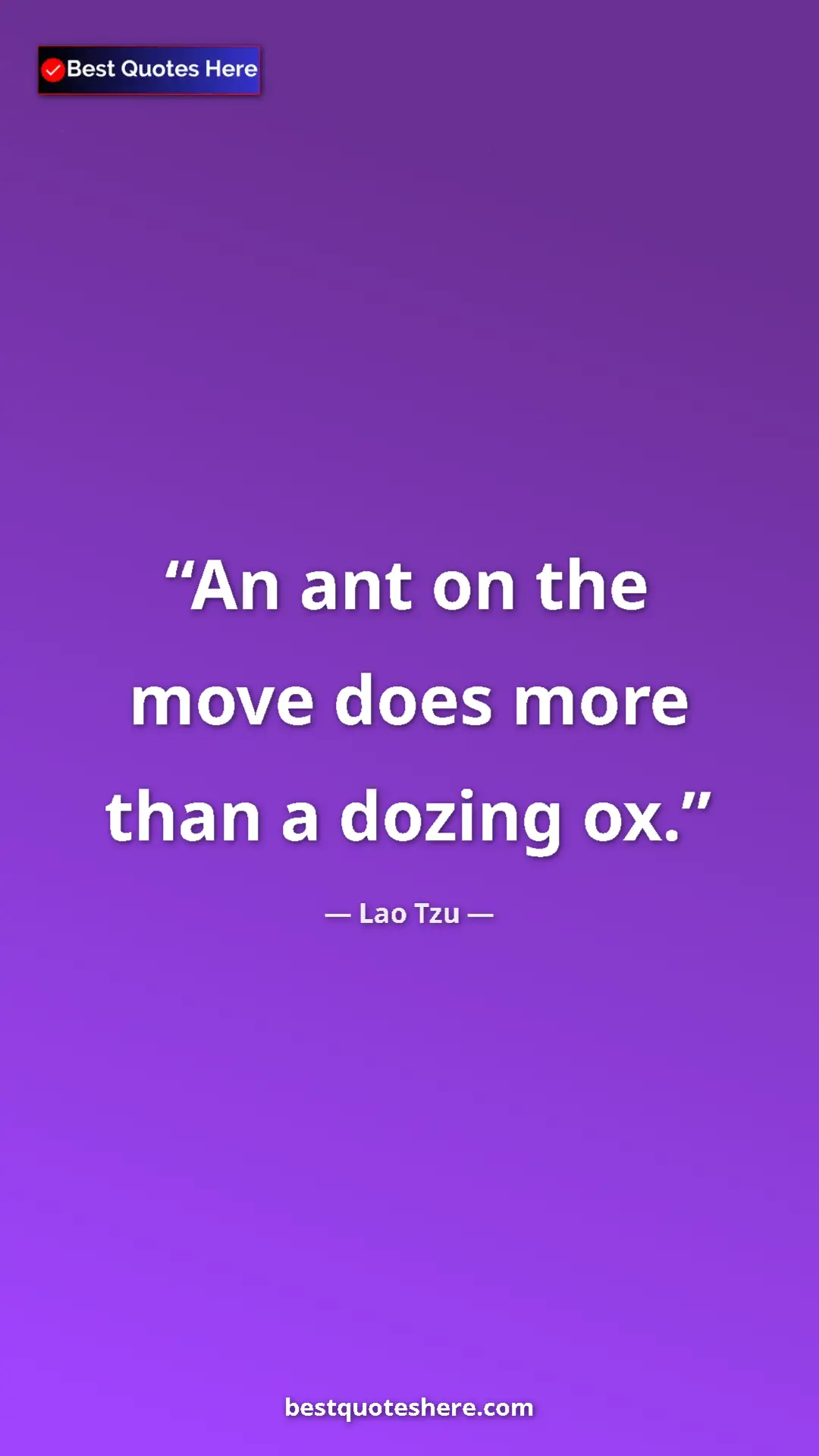Pinterest quote poster by Lao Tzu: "An ant on the move does more than a dozing ox."