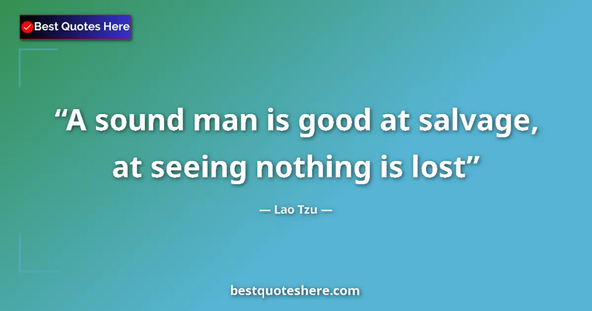 Quote by Lao Tzu: A sound man is good at salvage, at seeing nothing is lost...