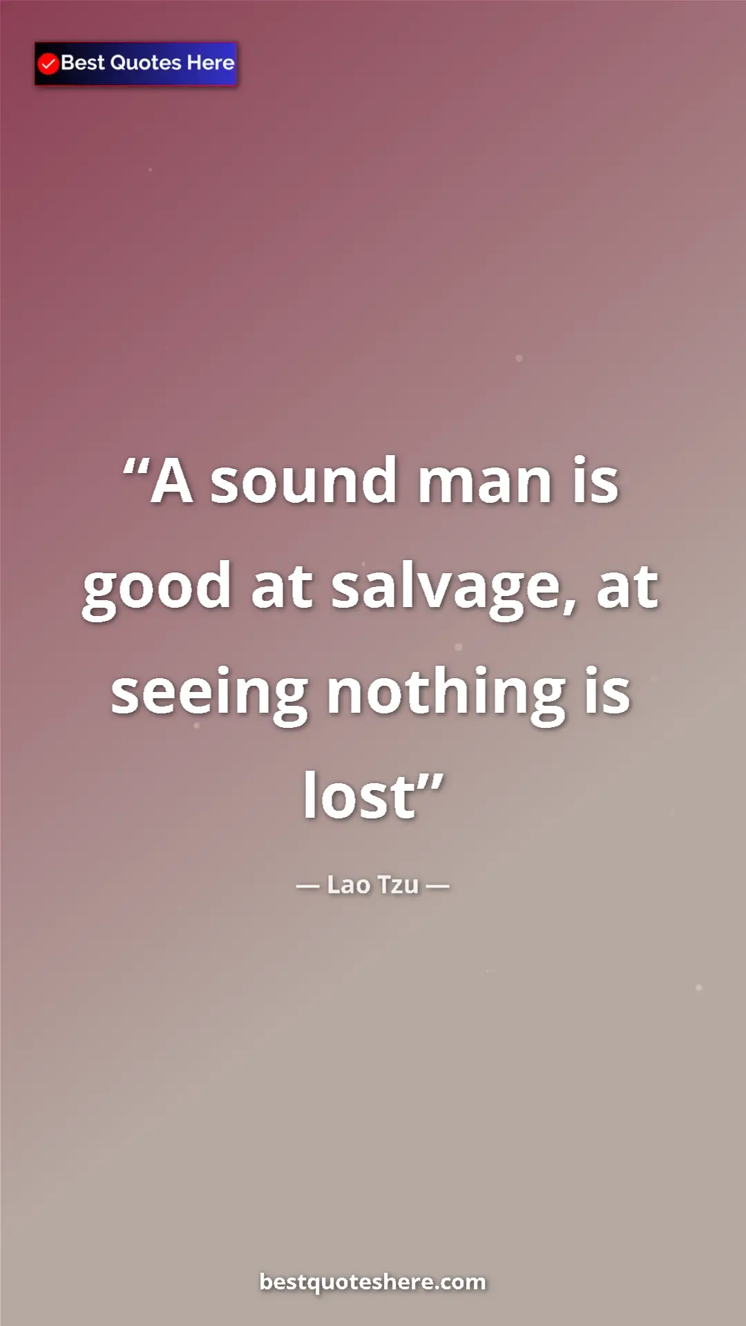 Pinterest quote poster by Lao Tzu: "A sound man is good at salvage, at seeing nothing is lost"