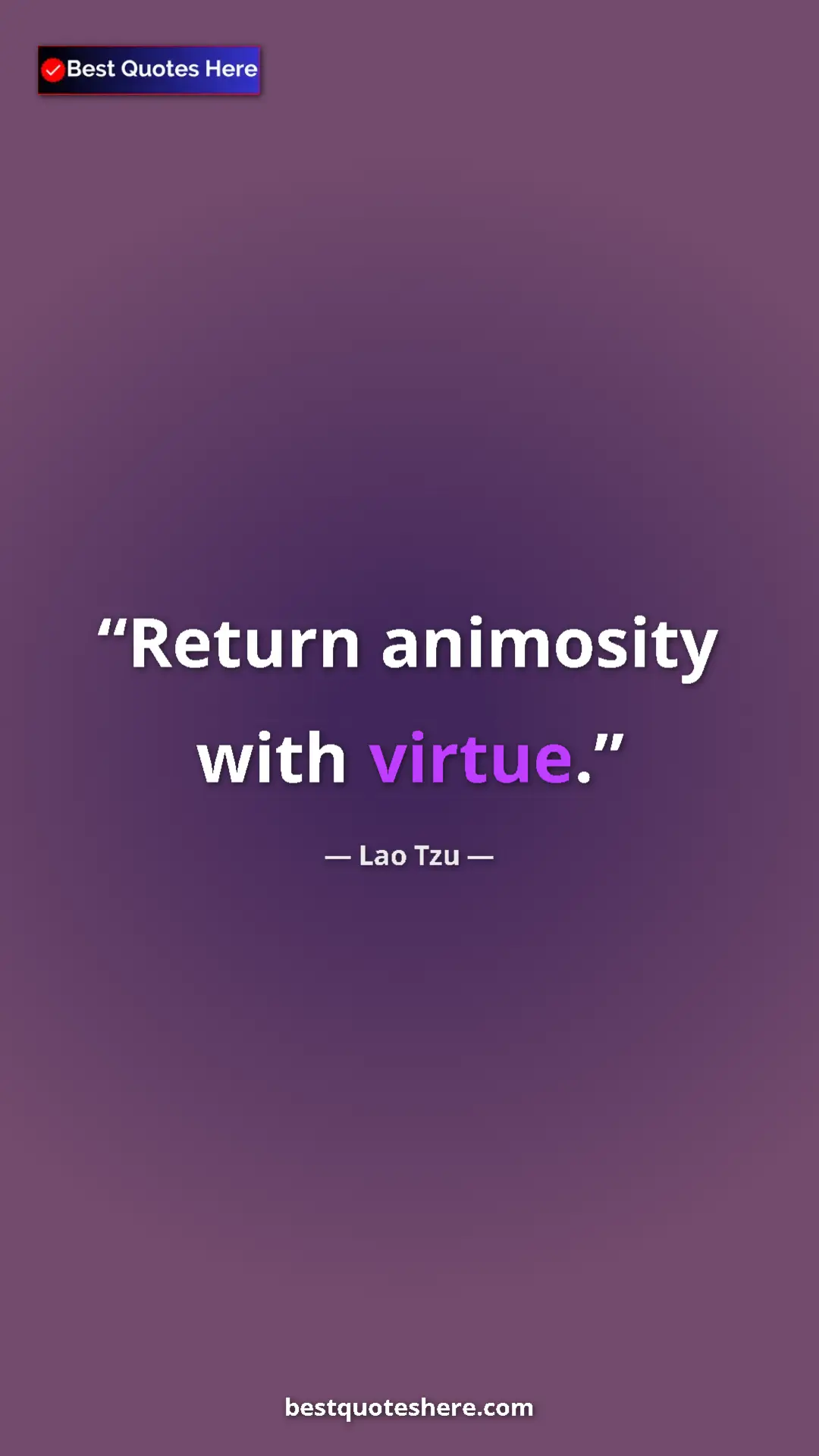 Pinterest quote poster by Lao Tzu: "Return animosity with virtue."